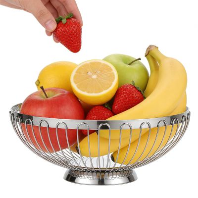 Cabilock Kitchen Multifunctional Stainless Steel Fruit and Vegetable Basket 9.44X9.44X3.85 Inch Hollow-Out Washing and Draining Storage Container for Home and Restaurant