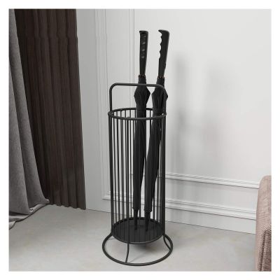 Umbrella Racks Black Wrought Iron Umbrella Stand Holder, Modern Long Umbrella Folding Umbrella Storage Basket with Handle, Hook and Drip Tray, 64x31cm