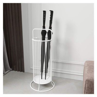 Umbrella Racks White Wrought Iron Umbrella Stand Holder, Large Capacity Umbrella Basket at The Entrance of The Hotel Office, with Hook and Drip Tray, 64x31cm