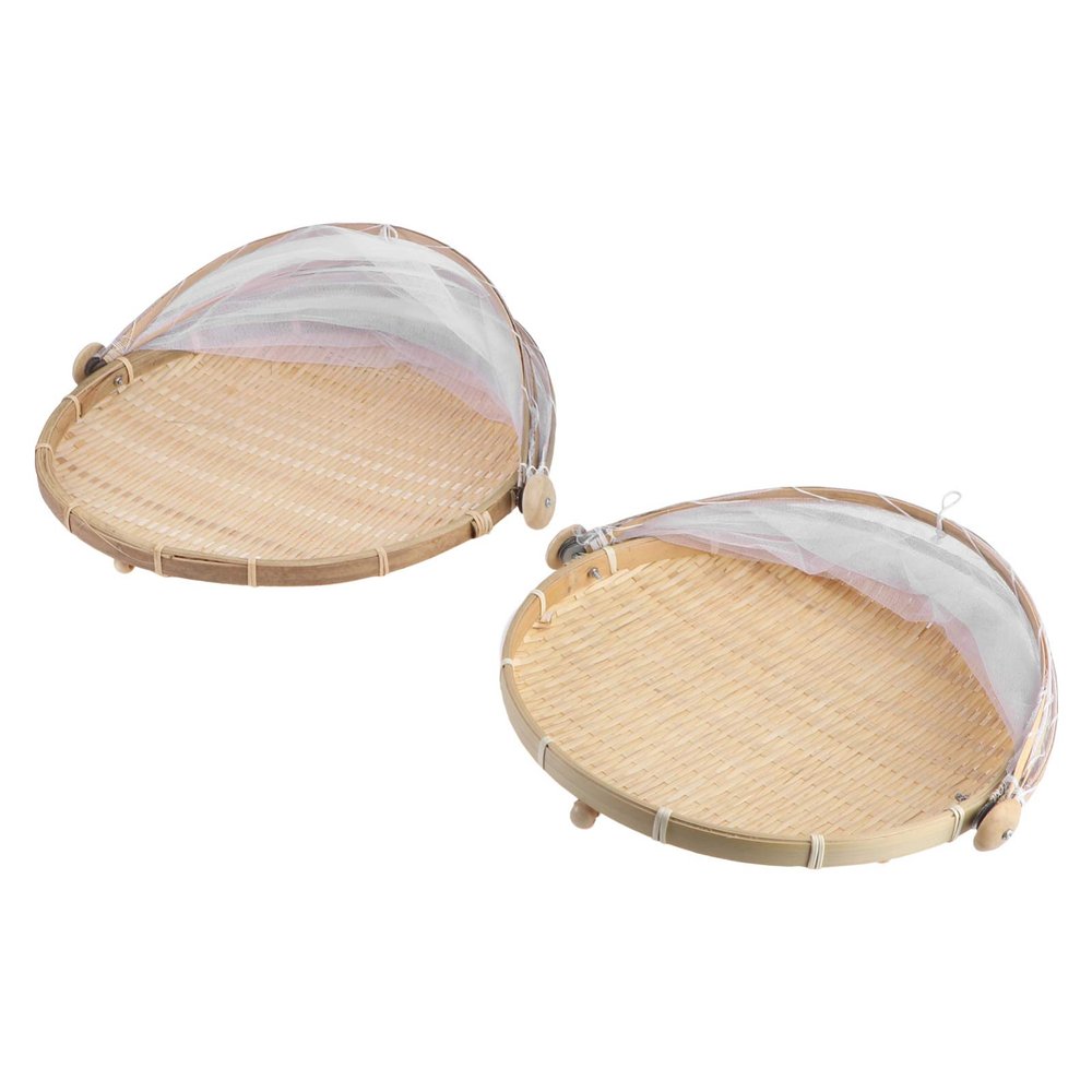 Cabilock 2pcs Chic Woven Basket for Home Storage Round Dustpan Design for Steaming Bread and Organizing Kitchen Essentials