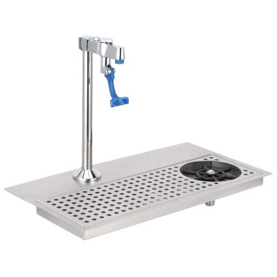 Pitcher Rinser, Commercial Stainless Steel G1/2 Cup Washer Multi Angle Nozzle Bar Glass Cleaning Rinser with Push Type Faucet, Cup Holder, Drain and Drip Tray for Hotel Cafe Restaurant