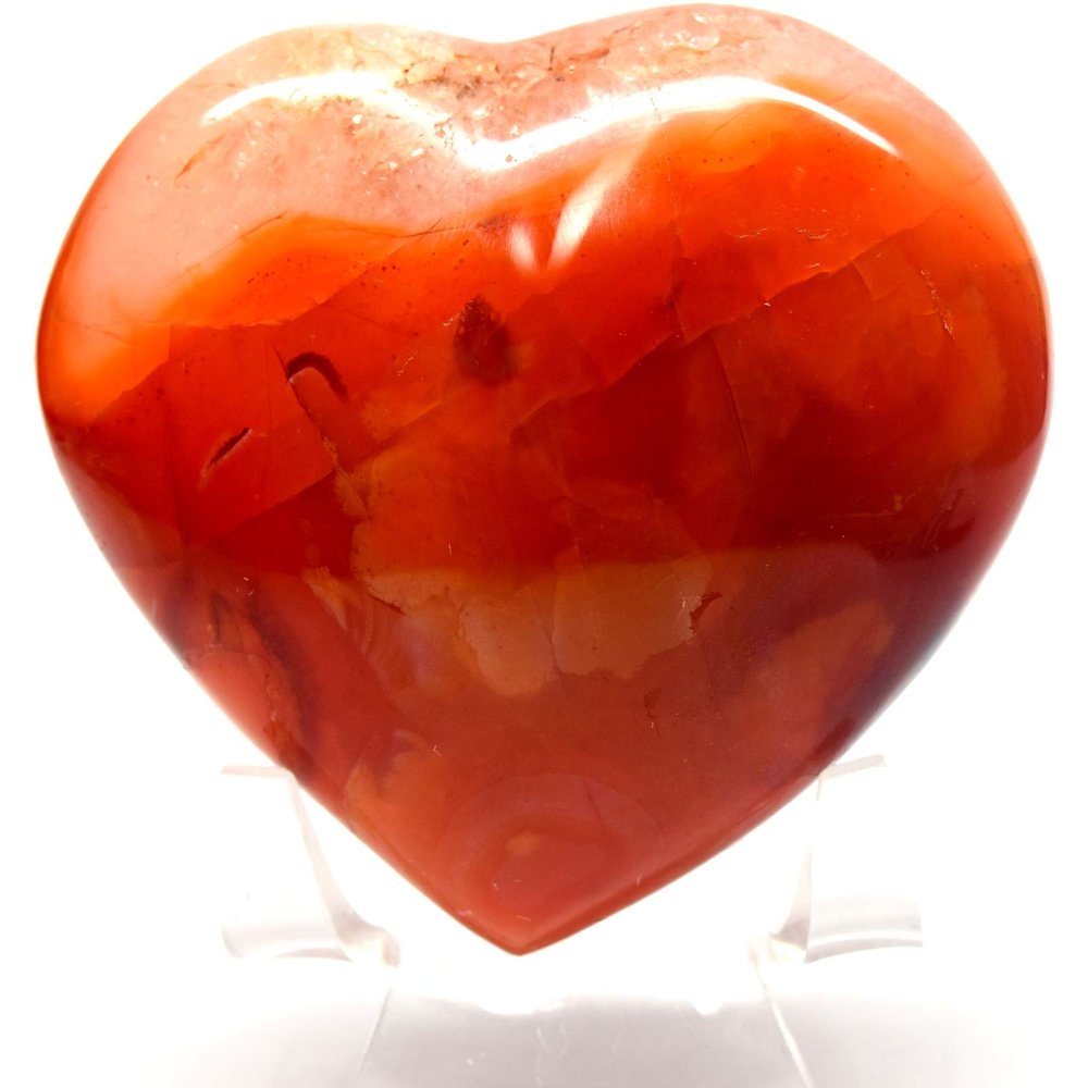 80mm 240g Red Orange Carnelian Agate w/Clear White Quartz Druzy Heart Polished Natural Chalcedony Gemstone Crystal Mineral Specimen - Madagascar + Stand