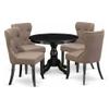East West Furniture HBSI5-ABK-48 5 Piece Dining Room Furniture Set Includes a Round Dining Table with Pedestal and 4 Coffee Linen Fabric Upholstered Chairs, 42x42 Inch, Wirebrushed Black view 1