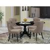 East West Furniture HBSI5-ABK-48 5 Piece Dining Room Furniture Set Includes a Round Dining Table with Pedestal and 4 Coffee Linen Fabric Upholstered Chairs, 42x42 Inch, Wirebrushed Black view 2