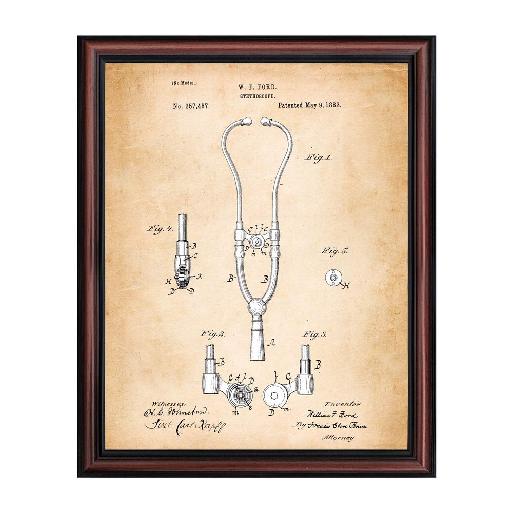 Stethoscope Decor Framed Patent Print, Great Nursing Wall Art or Gift for Doctors Office, Doctors Office Wall Decor, 2165W