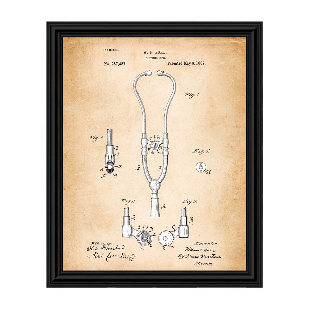 Stethoscope Decor Framed Patent Print, Great Nursing Wall Art or Gift for Doctors Office, Doctors Office Wall Decor, 2165B