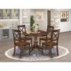 East West Furniture HBBO5-MAH-W 5 Piece Dining Set Includes a Round Dining Table with Pedestal and 4 Kitchen Chairs, 42x42 Inch, Mahogany view 2