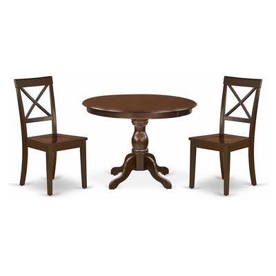 East West Furniture HBBO3-MAH-W 3 Piece Dining Room Table Set Contains a Round Kitchen Table with Pedestal and 2 Dining Chairs, 42x42 Inch, Mahogany