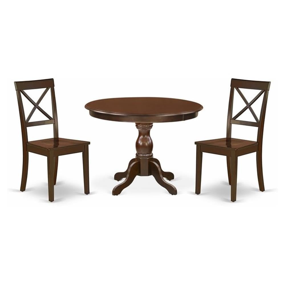 East West Furniture HBBO3-MAH-W 3 Piece Dining Room Table Set Contains a Round Kitchen Table with Pedestal and 2 Dining Chairs, 42x42 Inch, Mahogany