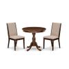 East West Furniture AMLA3-MAH-04 3 Piece Dining Set Contains a Round Dining Room Table with Pedestal and 2 Light Tan Linen Fabric Upholstered Parson Chairs, 36x36 Inch, Mahogany view 1
