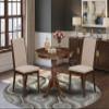 East West Furniture AMLA3-MAH-04 3 Piece Dining Set Contains a Round Dining Room Table with Pedestal and 2 Light Tan Linen Fabric Upholstered Parson Chairs, 36x36 Inch, Mahogany view 2