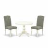 East West Furniture HBEN3-LWH-06 3 Piece Dining Table Set Contains a Round Dining Room Table with Pedestal and 2 Dark Shitake Linen Fabric Parsons Chairs, 42x42 Inch, Linen White view 1