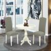 East West Furniture HBEN3-LWH-06 3 Piece Dining Table Set Contains a Round Dining Room Table with Pedestal and 2 Dark Shitake Linen Fabric Parsons Chairs, 42x42 Inch, Linen White view 2