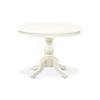 East West Furniture HBEN3-LWH-06 3 Piece Dining Table Set Contains a Round Dining Room Table with Pedestal and 2 Dark Shitake Linen Fabric Parsons Chairs, 42x42 Inch, Linen White view 3