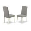 East West Furniture HBEN3-LWH-06 3 Piece Dining Table Set Contains a Round Dining Room Table with Pedestal and 2 Dark Shitake Linen Fabric Parsons Chairs, 42x42 Inch, Linen White view 4