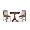 East West Furniture AMNF3-MAH-C 3 Piece Kitchen Table & Chairs Set Contains a Round Dining Room Table with Pedestal and 2 Linen Fabric Upholstered Chairs, 36x36 Inch, Mahogany view 1