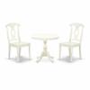 East West Furniture AMKE3-LWH-W 3 Piece Dining Table Set for Small Spaces Contains a Round Kitchen Table with Pedestal and 2 Kitchen Dining Chairs, 36x36 Inch, Linen White view 1