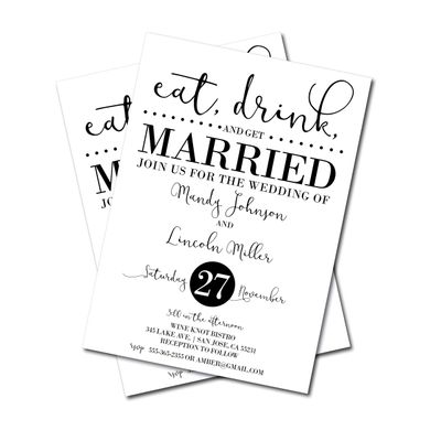 Wedding Invitations | Eat, Drink and Get Married | Black and White Invites | Modern | Casual