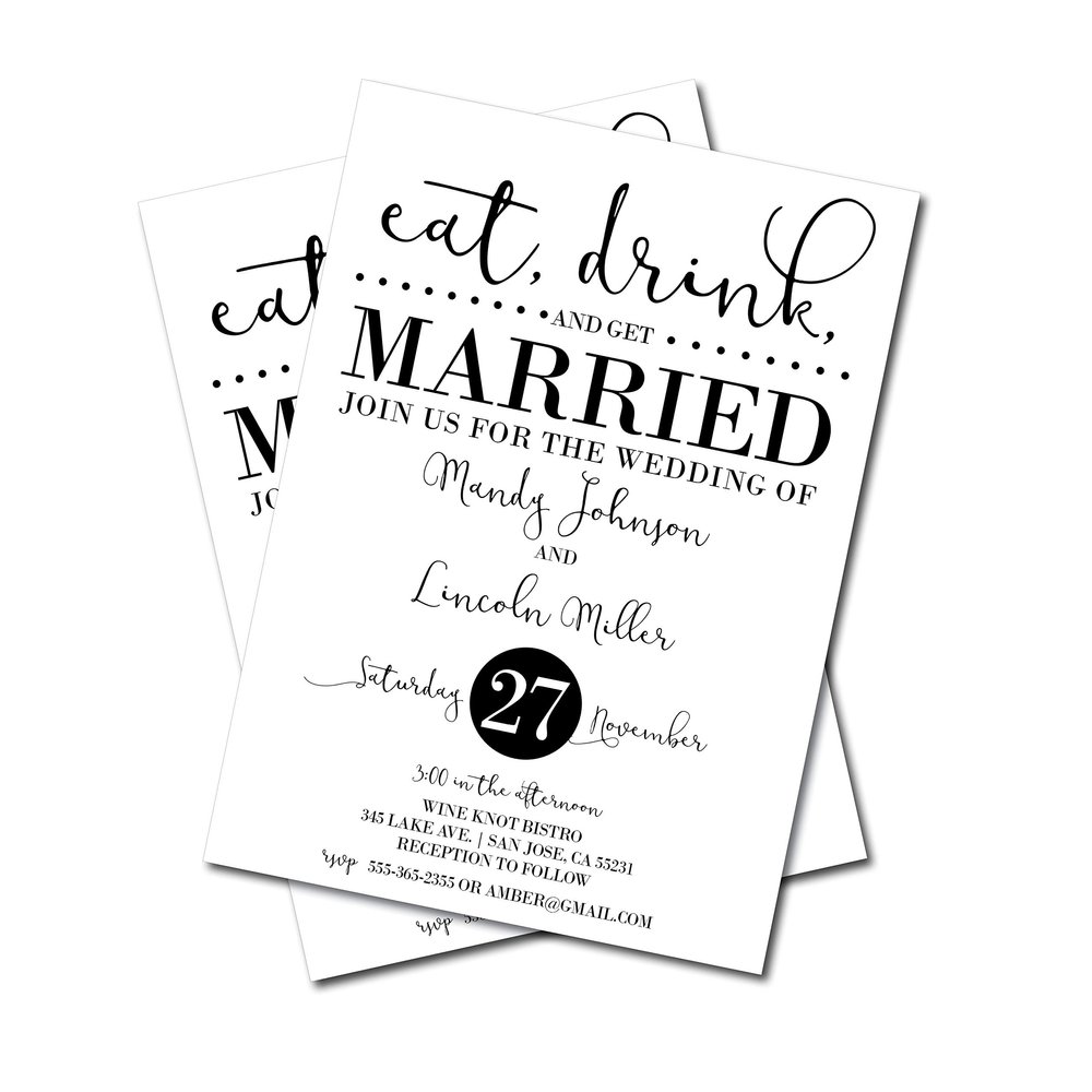 Wedding Invitations | Eat, Drink and Get Married | Black and White Invites | Modern | Casual