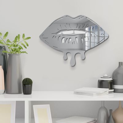 4ArtWorks,Melting Lips Wall Art,Ready to Hang Acrylic Wall Decorations for Bedrooms, Dorms, Living Rooms, Boutiques & More,Hand Assembled & Made in The USA,Modern Home Decor (Silver Mirror 14x11x1)