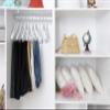 Quality Wooden Skirt Hangers with Clips, 20-Pack Semi Curved, Smooth Solid Wood Pants Hangers with Durable Adjustable Metal Clips, Swivel Hook, Coat, Jacket, Blouse Suit Hangers (White, 20) view 3