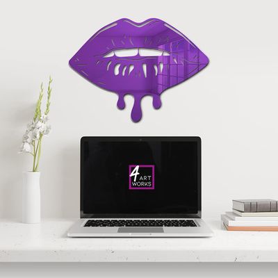 4ArtWorks - Melting Lips Wall Art - Ready to Hang Acrylic Wall Decorations for Bedrooms, Dorms, Living Rooms, Boutiques & More - Hand Assembled & Made in The USA - Modern Home Decor (Purple Mirror 14x11x1)