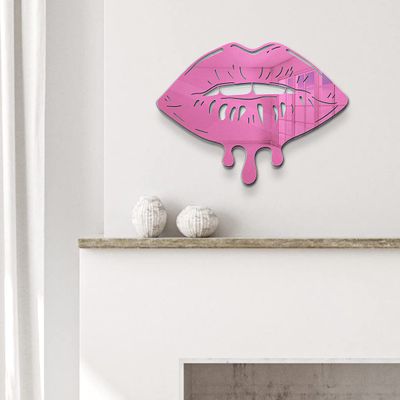 4ArtWorks - Melting Lips Wall Art - Ready to Hang Acrylic Wall Decorations for Bedrooms, Dorms, Living Rooms, Boutiques & More - Hand Assembled & Made in The USA - Modern Home Decor (Pink Mirror 19x15x1)