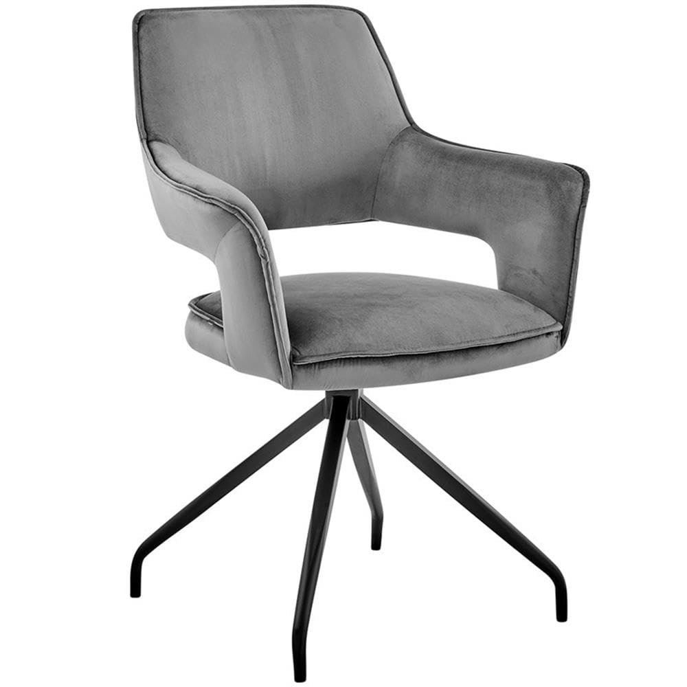 Armen Living Hadley Dining Room Accent Chair in Grey Velvet with Black Finish, 19, Gray