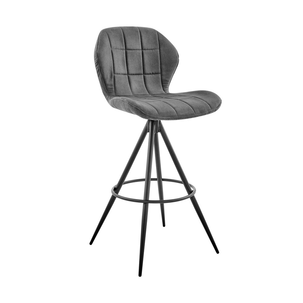 Armen Living Catalina 30" Bar Height Bar Stool in Charcoal Fabric and Black Finish