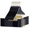 Quality Black Wooden Skirt Hangers with Clips, 20-Pack Smooth Solid Wood Pants Hangers with Durable Adjustable Metal Clips, Swivel Hook, Coat, Jacket, Blouse Suit Hangers (Black-Gold Hook, 20) view 1