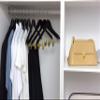 Quality Black Wooden Skirt Hangers with Clips, 20-Pack Smooth Solid Wood Pants Hangers with Durable Adjustable Metal Clips, Swivel Hook, Coat, Jacket, Blouse Suit Hangers (Black-Gold Hook, 20) view 3