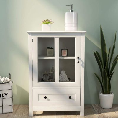 FRITHJILL Console Cabinet, Floor Storage Cabinet with Single Glass Doors Design, Display Storage Organizer for Living Room