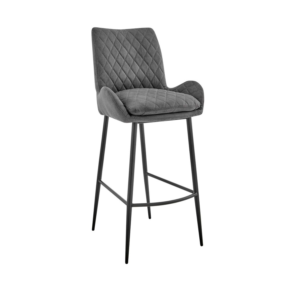 Armen Living Panama 26" Counter Height Bar Stool in Charcoal Fabric and Black Finish