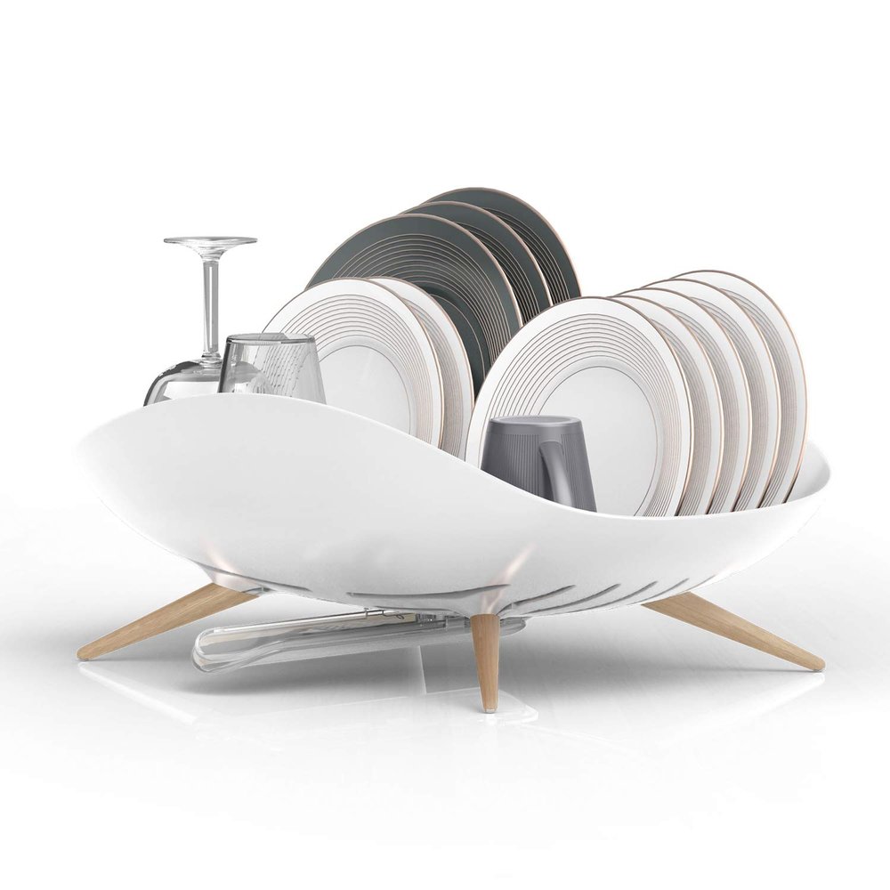 carrotez Dish Drying Rack, Dish Rack, Dish Drainer with Swivel Spout for Kitchen Counter, Auto Water Drainage, Durable, Rustproof, White