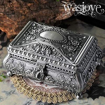 Anncus Size L European Vintage Jewelry Box Rose Flower Carved Metal Art Craft Home Decoration Make up Organizer Gift Storage Bins