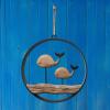 Nautical Wood Wall Decoration Rustic Wooden Hanging Circle Ocean Home Decor Hand Carved Beach Themed Ornament for Door (Whale + Sailboat) view 2