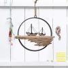 Nautical Wood Wall Decoration Rustic Wooden Hanging Circle Ocean Home Decor Hand Carved Beach Themed Ornament for Door (Whale + Sailboat) view 3