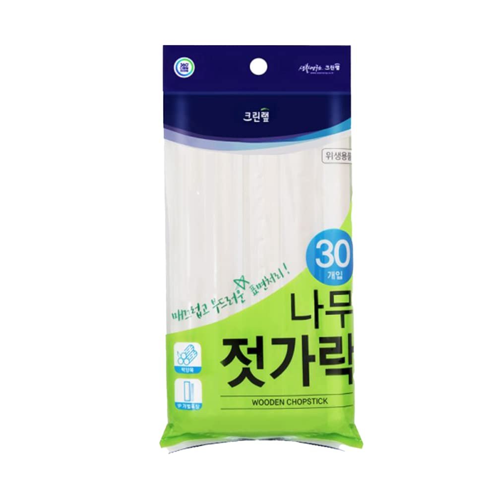 CleanWrap (Pack of 30 Pairs) Disposable Wood Chop Sticks Individually packaged (20.3Cm / 8.11 Inch Long) (Pack in Korea) White Wood Disposable Chopstick, Korean food (30 Pairs)