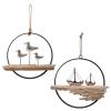 Nautical Wood Wall Decoration Rustic Wooden Hanging Circle Ocean Home Decor Hand Carved Beach Themed Ornament for Door (Seagull + Sailboat) view 1