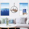 Nautical Wood Wall Decoration Rustic Wooden Hanging Circle Ocean Home Decor Hand Carved Beach Themed Ornament for Door (Seagull + Sailboat) view 3