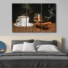3 Panel Room Wall Picture Coffee with Cigar and Whiskey Paintings for Living Room Dcor Coffee Beans Artwork on Canvas Giclee Home Decoration Wooden Framed Gallery-Wrapped Ready to Hang, 60" Wx40 H view 2