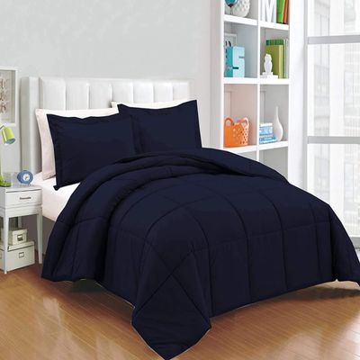 Devi Bedding- 100% Egyptian Cotton 8 PC Comforter Set Solid (3 Pc Comforter Set + 4 Pc Sheet Set + 1 Pc Bed Skirt) 100% Egyptian Cotton 600 TC -California King Size, Navy