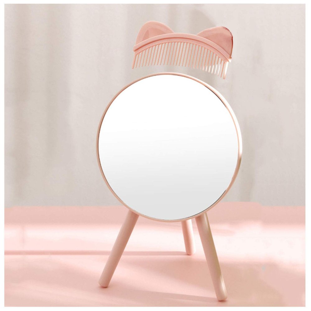 Y&J Round Table Mirror with Stand, Makeup Mirror for Dressing Table, Vanity Mirror with Comb, Adjustable Angle Base, for Decor, Bedroom, Living Room, Girl