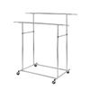 Benjara Dual Bar Tubular Metal Frame Garment Rack with Casters, Chrome view 1