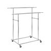 Benjara Dual Bar Tubular Metal Frame Garment Rack with Casters, Chrome view 2
