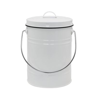 Kitchen Compost Bin, 1 Gallon Bucket for Counter, Indoor Metal Pail Composting Bin with Lid, Countertop Bins Odor Absorbing- Includes Charcoal Filter, white (RTS0043)