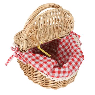 Wicker Basket with Liner Camping Picnic Basket Shopping Storage Hamper with Lid and Handle for Barbecue Food Storage Container Sundries Organizer Red Fruit Vegetable Storage Basket