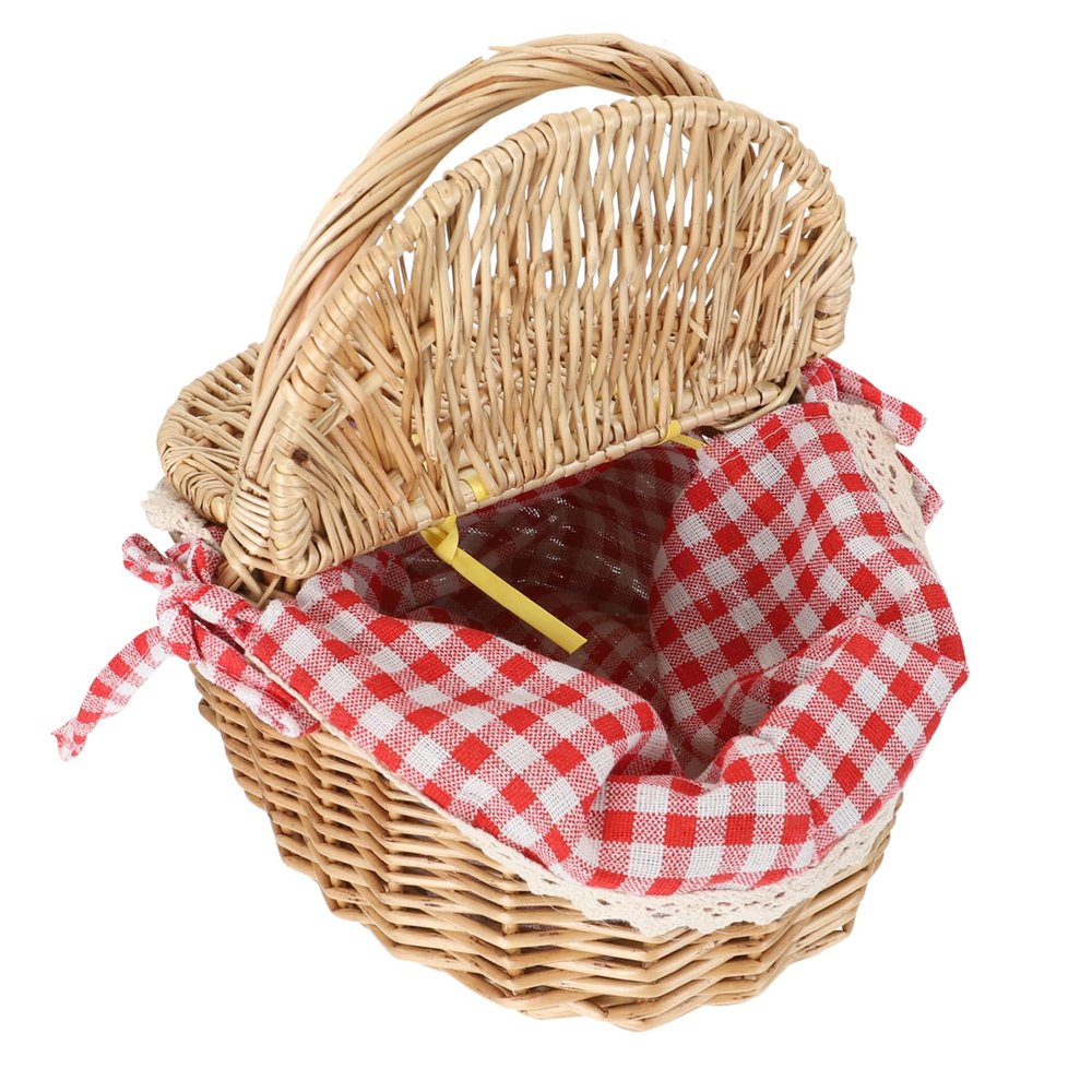 Wicker Basket with Liner Camping Picnic Basket Shopping Storage Hamper with Lid and Handle for Barbecue Food Storage Container Sundries Organizer Red Fruit Vegetable Storage Basket