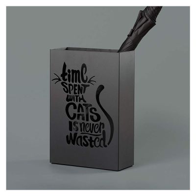 Umbrella Racks White Black Metal Umbrella Stand Holder, Entrance Decoration Umbrella Bucket with Cat Hollow Pattern, Used in Hotel Office, 28x12.5x41.5cm (Color : Black)