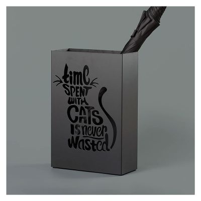 Umbrella Racks White Black Metal Umbrella Stand Holder, Umbrella Bucket with Movable Hook and Drip Tray, Umbrella Basket with Cat Hollow Pattern (Color : Black)